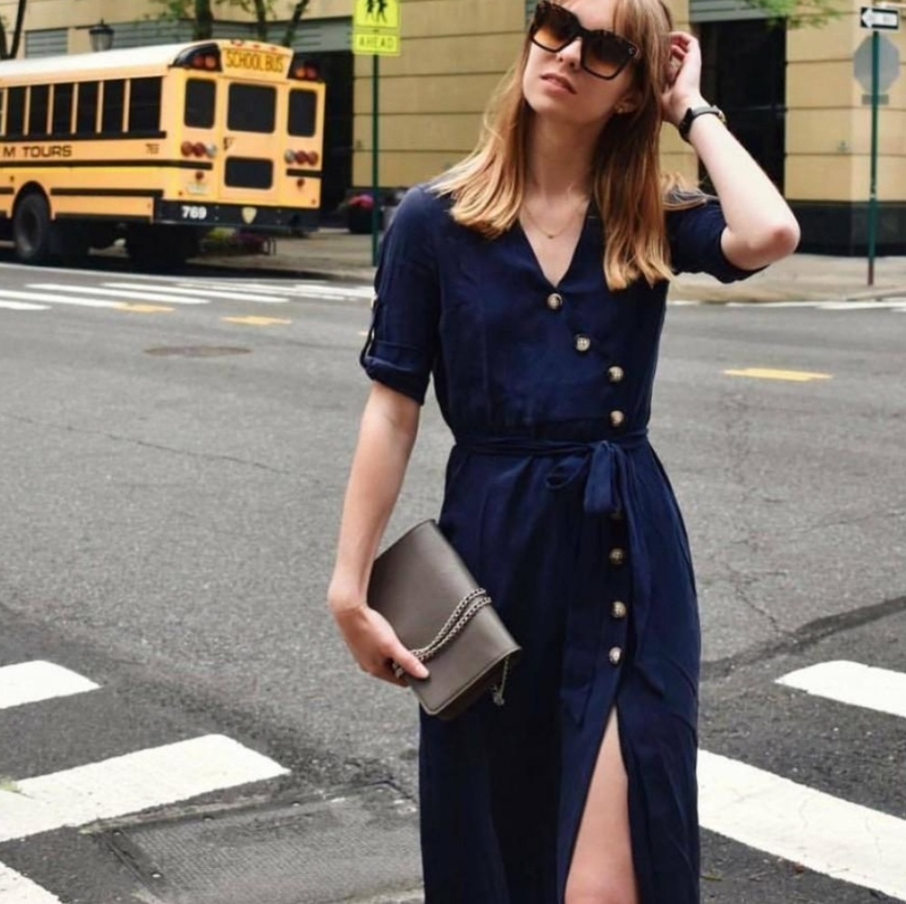 Navy mid-length Zara dress - Picture 1 of 1